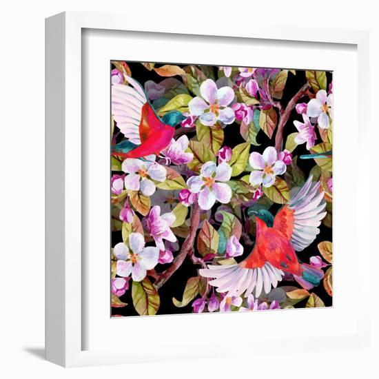Apple Blossom and Flying Birds-tanycya-Framed Art Print