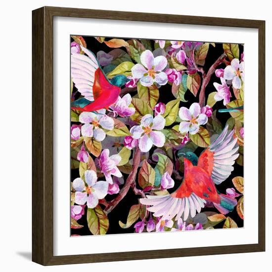 Apple Blossom and Flying Birds-tanycya-Framed Art Print