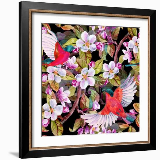 Apple Blossom and Flying Birds-tanycya-Framed Art Print