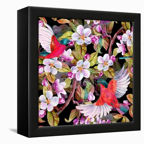 Apple Blossom and Flying Birds-tanycya-Framed Stretched Canvas