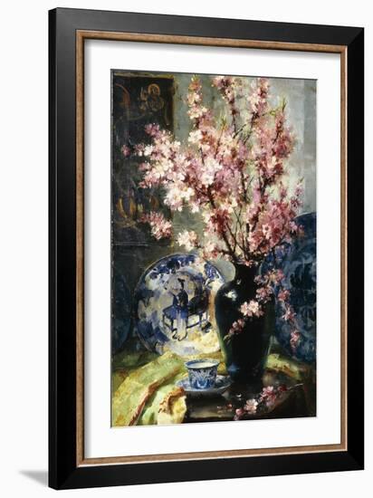 Apple Blossoms and Blue and White Porcelain on a Table-Frans Mortelmans-Framed Giclee Print