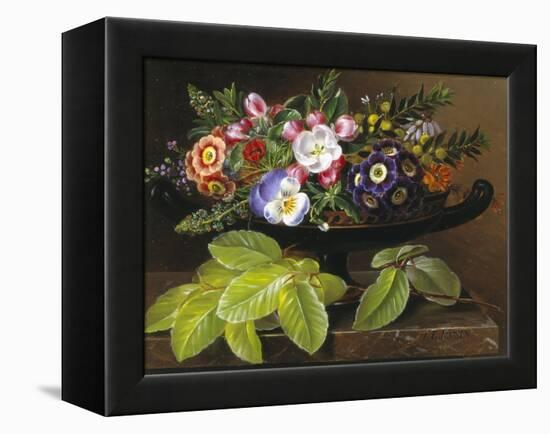 Apple Blossoms, Primula, Heather and Yellow Acacia in Greek Vase-Johan Laurentz Jensen-Framed Premier Image Canvas