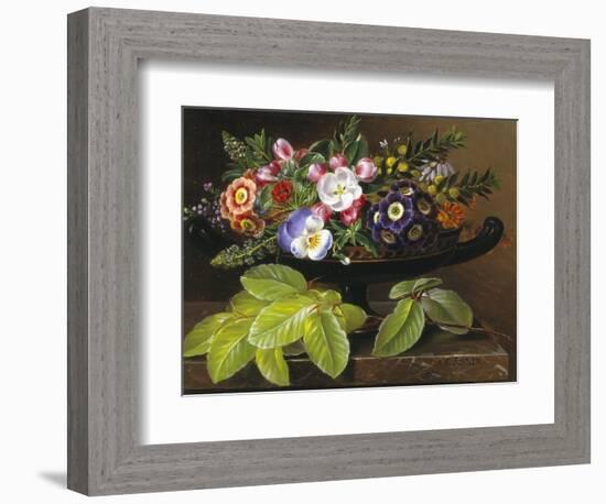 Apple Blossoms, Primula, Heather and Yellow Acacia in Greek Vase-Johan Laurentz Jensen-Framed Giclee Print