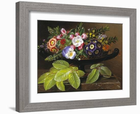 Apple Blossoms, Primula, Heather and Yellow Acacia in Greek Vase-Johan Laurentz Jensen-Framed Giclee Print