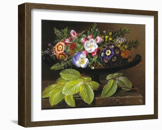 Apple Blossoms, Primula, Heather and Yellow Acacia in Greek Vase-Johan Laurentz Jensen-Framed Giclee Print