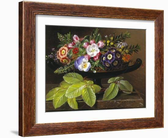 Apple Blossoms, Primula, Heather and Yellow Acacia in Greek Vase-Johan Laurentz Jensen-Framed Giclee Print