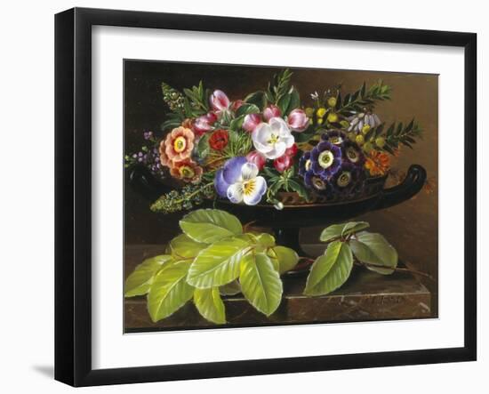 Apple Blossoms, Primula, Heather and Yellow Acacia in Greek Vase-Johan Laurentz Jensen-Framed Giclee Print