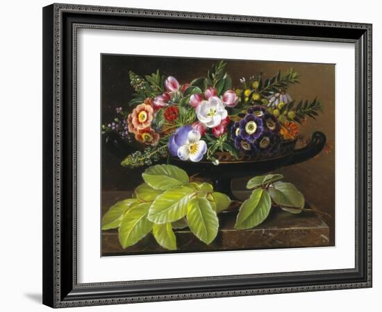 Apple Blossoms, Primula, Heather and Yellow Acacia in Greek Vase-Johan Laurentz Jensen-Framed Giclee Print