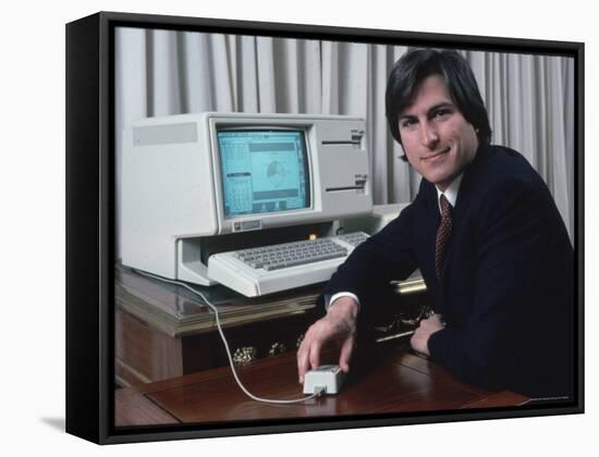 Apple Computer Chairman Steve Jobs with New Lisa Computer During Press Preview-Ted Thai-Framed Premier Image Canvas
