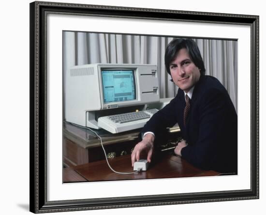 Apple Computer Chairman Steve Jobs with New Lisa Computer During Press Preview-Ted Thai-Framed Premium Photographic Print