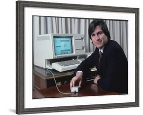 Apple Computer Chairman Steve Jobs with New Lisa Computer During Press Preview-Ted Thai-Framed Premium Photographic Print