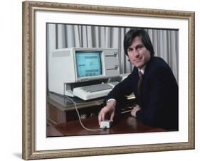 Apple Computer Chairman Steve Jobs with New Lisa Computer During Press Preview-Ted Thai-Framed Premium Photographic Print