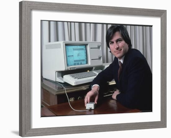 Apple Computer Chairman Steve Jobs with New Lisa Computer During Press Preview-Ted Thai-Framed Premium Photographic Print