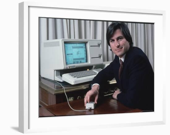 Apple Computer Chairman Steve Jobs with New Lisa Computer During Press Preview-Ted Thai-Framed Premium Photographic Print