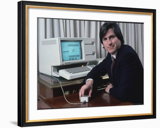 Apple Computer Chairman Steve Jobs with New Lisa Computer During Press Preview-Ted Thai-Framed Premium Photographic Print