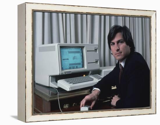 Apple Computer Chrmn. Steve Jobs with New Lisa Computer During Press Preview-Ted Thai-Framed Premier Image Canvas