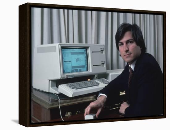 Apple Computer Chrmn. Steve Jobs with New Lisa Computer During Press Preview-Ted Thai-Framed Premier Image Canvas