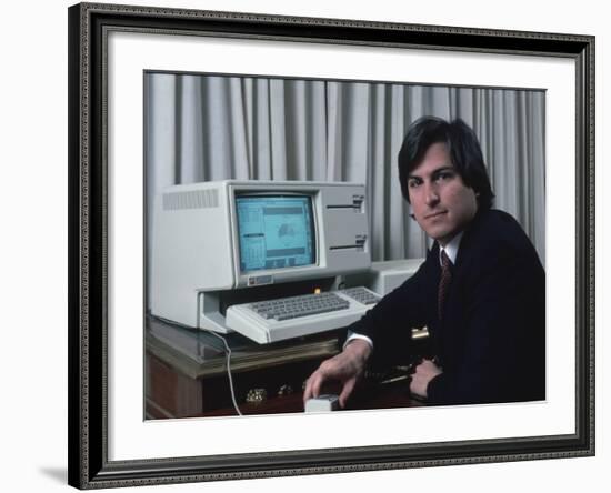 Apple Computer Chrmn. Steve Jobs with New Lisa Computer During Press Preview-Ted Thai-Framed Premium Photographic Print