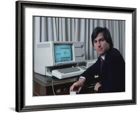 Apple Computer Chrmn. Steve Jobs with New Lisa Computer During Press Preview-Ted Thai-Framed Premium Photographic Print