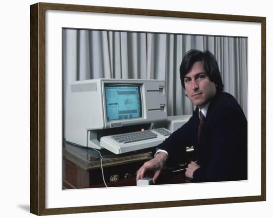 Apple Computer Chrmn. Steve Jobs with New Lisa Computer During Press Preview-Ted Thai-Framed Premium Photographic Print