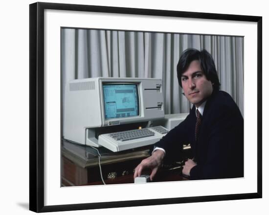 Apple Computer Chrmn. Steve Jobs with New Lisa Computer During Press Preview-Ted Thai-Framed Premium Photographic Print