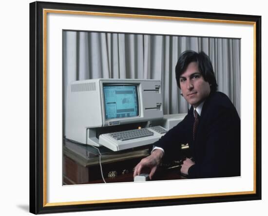 Apple Computer Chrmn. Steve Jobs with New Lisa Computer During Press Preview-Ted Thai-Framed Premium Photographic Print