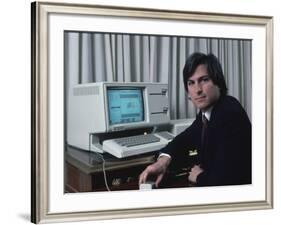 Apple Computer Chrmn. Steve Jobs with New Lisa Computer During Press Preview-Ted Thai-Framed Premium Photographic Print