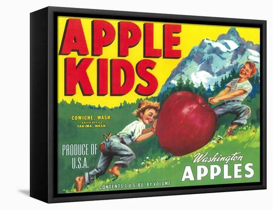 Apple Kids Apple Label - Yakima, WA-Lantern Press-Framed Stretched Canvas