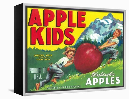 Apple Kids Apple Label - Yakima, WA-Lantern Press-Framed Stretched Canvas