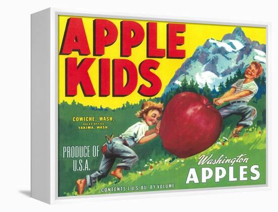 Apple Kids Apple Label - Yakima, WA-Lantern Press-Framed Stretched Canvas