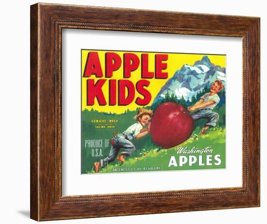 Apple Kids Apple Label - Yakima, WA-Lantern Press-Framed Premium Giclee Print