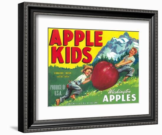 Apple Kids Apple Label - Yakima, WA-Lantern Press-Framed Premium Giclee Print