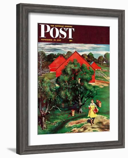 "Apple Picking Time," Saturday Evening Post Cover, September 27, 1947-John Falter-Framed Giclee Print