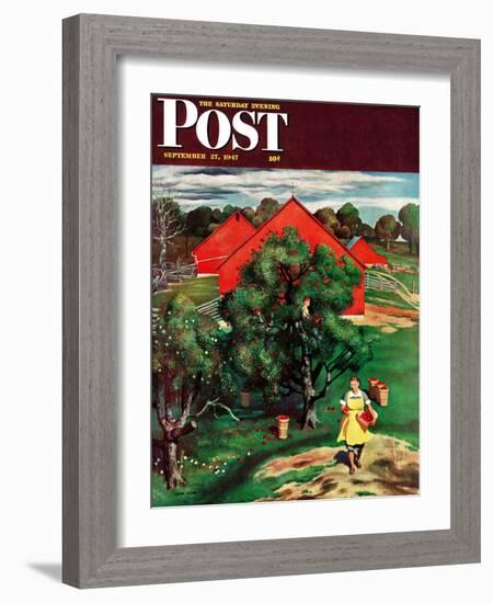 "Apple Picking Time," Saturday Evening Post Cover, September 27, 1947-John Falter-Framed Giclee Print