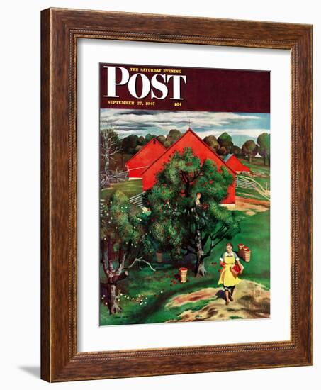 "Apple Picking Time," Saturday Evening Post Cover, September 27, 1947-John Falter-Framed Giclee Print