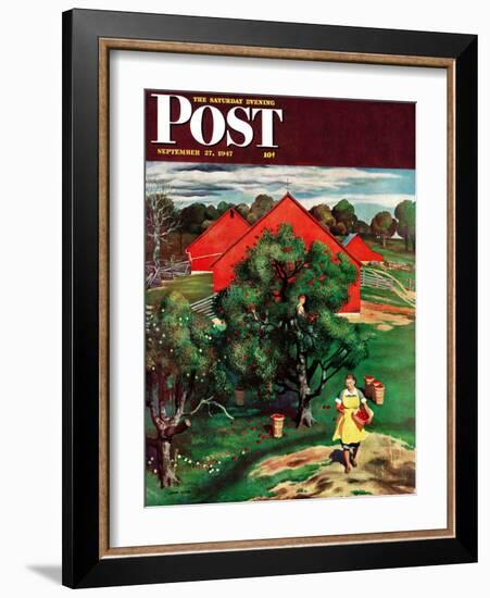 "Apple Picking Time," Saturday Evening Post Cover, September 27, 1947-John Falter-Framed Giclee Print