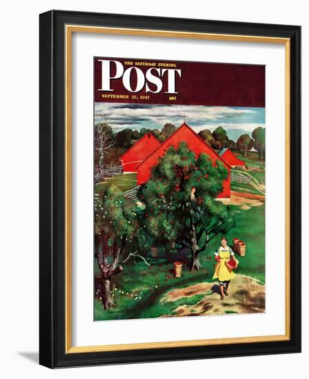 "Apple Picking Time," Saturday Evening Post Cover, September 27, 1947-John Falter-Framed Giclee Print