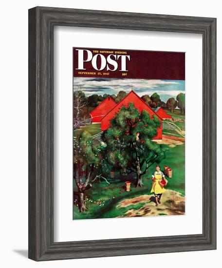 "Apple Picking Time," Saturday Evening Post Cover, September 27, 1947-John Falter-Framed Giclee Print