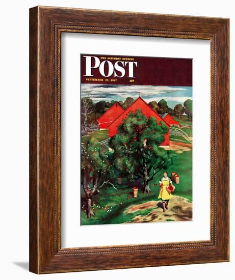 "Apple Picking Time," Saturday Evening Post Cover, September 27, 1947-John Falter-Framed Giclee Print