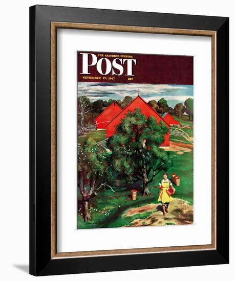 "Apple Picking Time," Saturday Evening Post Cover, September 27, 1947-John Falter-Framed Giclee Print