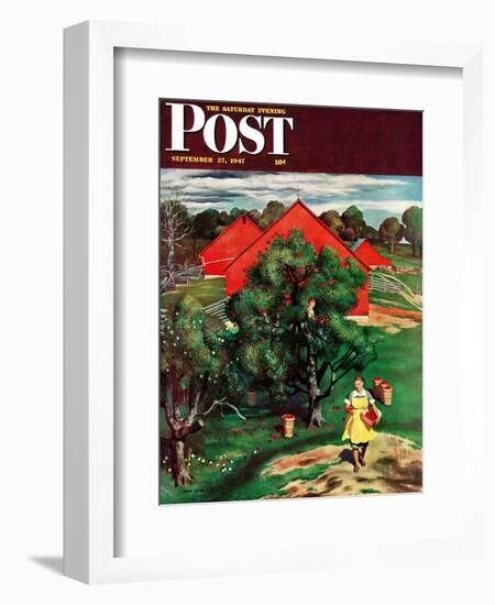 "Apple Picking Time," Saturday Evening Post Cover, September 27, 1947-John Falter-Framed Giclee Print