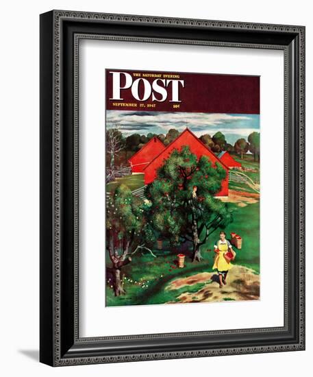 "Apple Picking Time," Saturday Evening Post Cover, September 27, 1947-John Falter-Framed Giclee Print