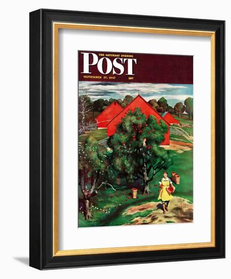 "Apple Picking Time," Saturday Evening Post Cover, September 27, 1947-John Falter-Framed Giclee Print