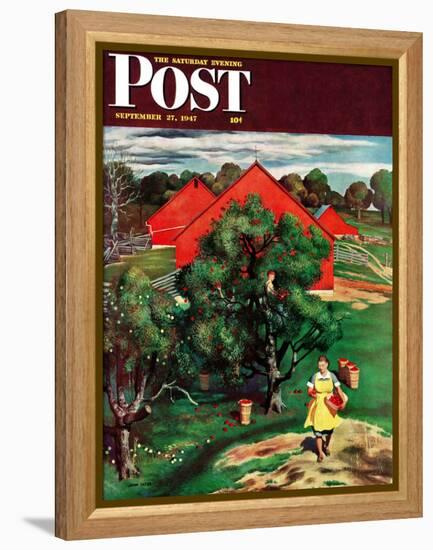 "Apple Picking Time," Saturday Evening Post Cover, September 27, 1947-John Falter-Framed Premier Image Canvas