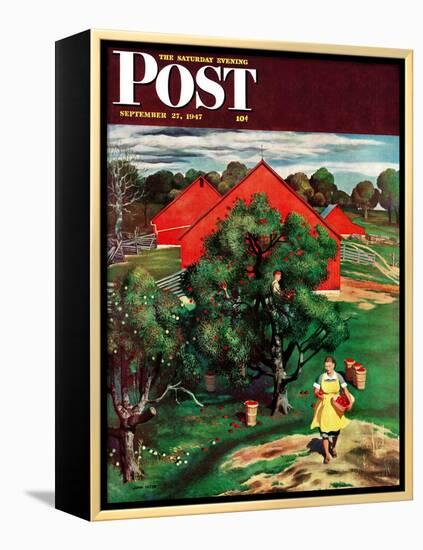 "Apple Picking Time," Saturday Evening Post Cover, September 27, 1947-John Falter-Framed Premier Image Canvas