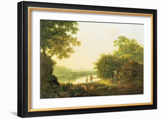 Applepickers, by a Cottage in a Wooded Landscape with Chichester Beyond-George Smith-Framed Giclee Print