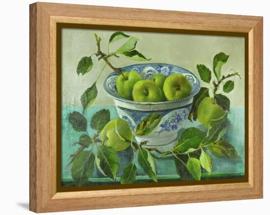 Apples and blue Bowl-Cristiana Angelini-Framed Premier Image Canvas