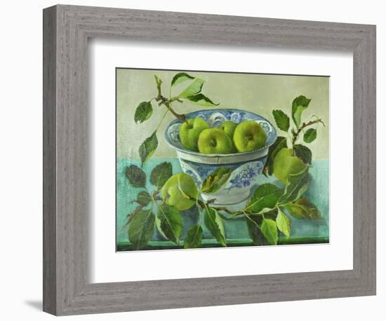 Apples and blue Bowl-Cristiana Angelini-Framed Premium Giclee Print