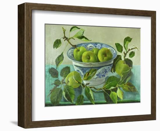 Apples and blue Bowl-Cristiana Angelini-Framed Premium Giclee Print