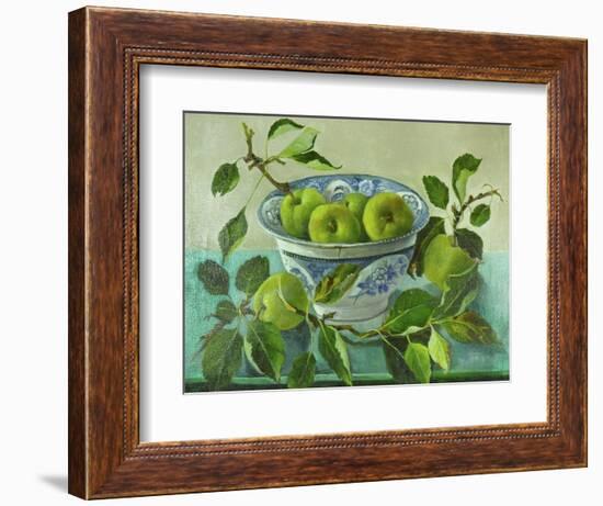 Apples and blue Bowl-Cristiana Angelini-Framed Premium Giclee Print